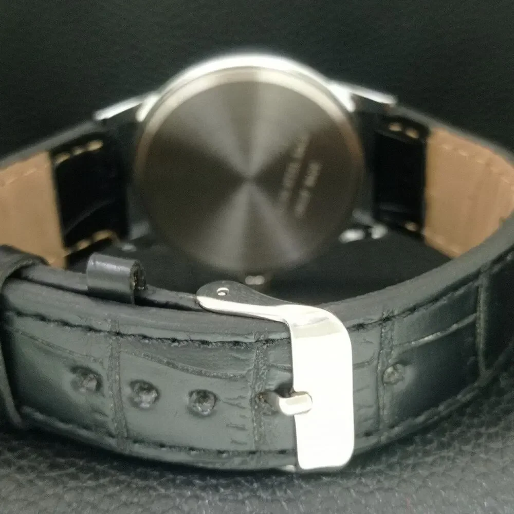 Vintage 1976 Montine Of Switzerland Manual Mens Silver Watch W/Leather Strap